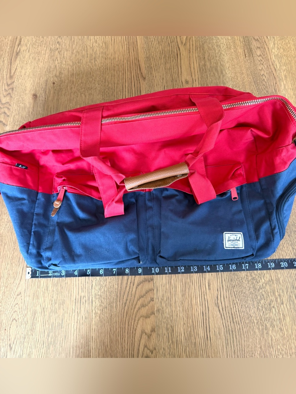Herschel Supply Co Novel Red Navy Colorblock Duffle Weekender Bag OS - Picture 5 of 16